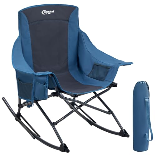 Portal Outdoor Rocking Chair Camping Folding Portable Rocker with Cup Holder Side Pocket Carry Bag, Support 350LBS