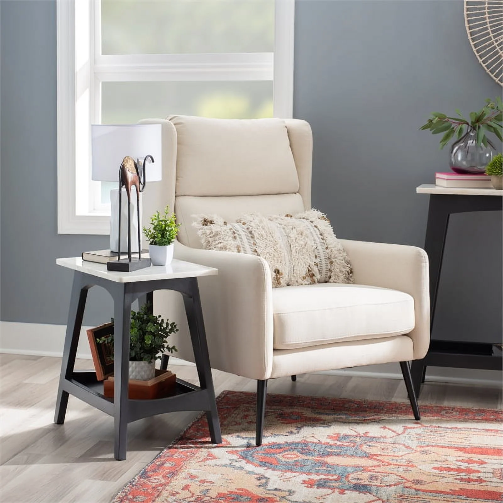 Linon Pace Marble and Wood Side Table in Gray