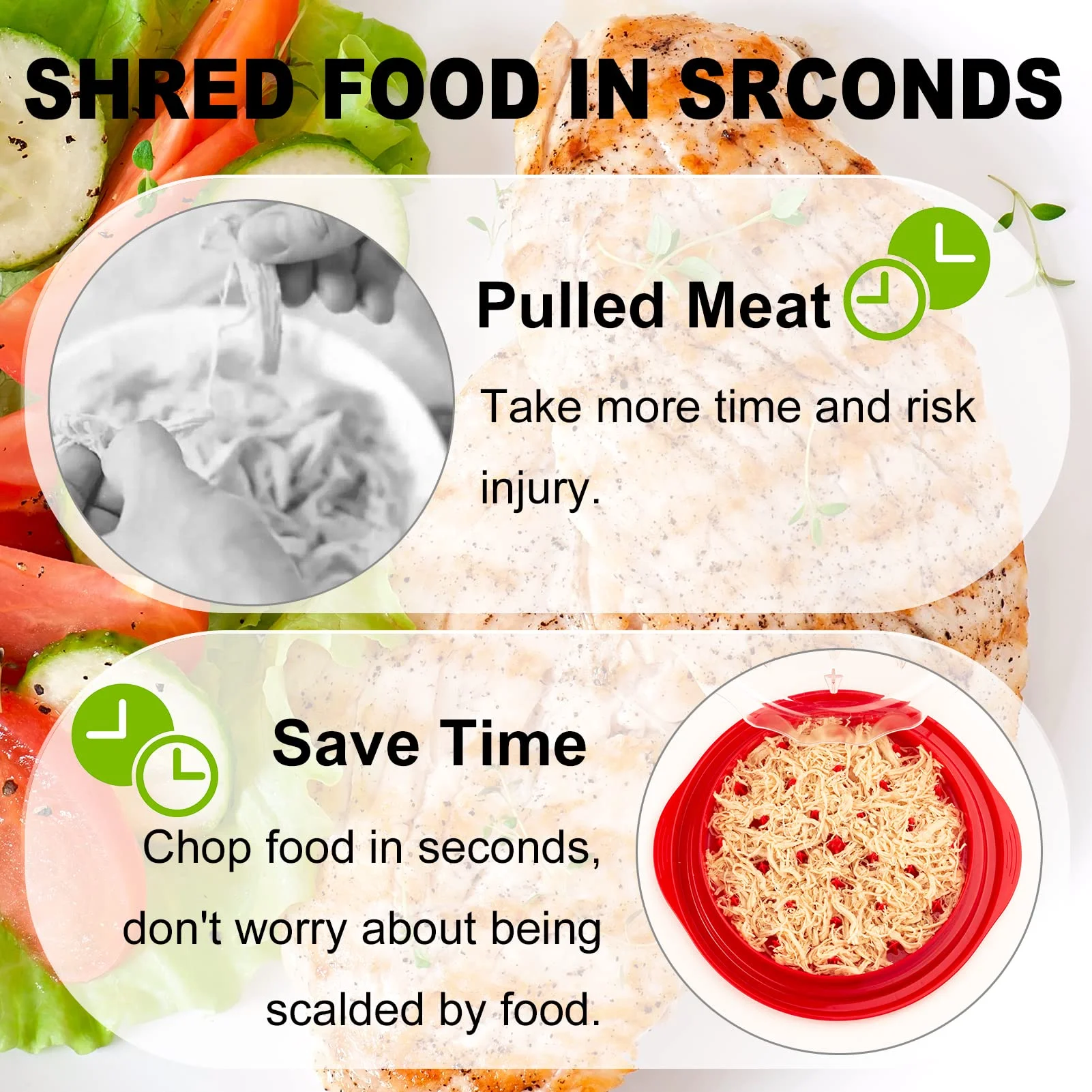 DYY Chicken Shredder, Chicken Breast Shredding Tool Twist with Transparent Cover, Meat Shredder, Ergonomic Handle, Easy Cleaning, Anti-slip, Heat Resistant, BPA Free