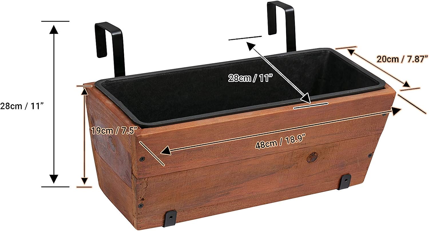 Amazon Basics Recycled Wood Deck Rectangular Hanging Planter, 2-Pack, Brown, Classic, Rustic, 18.9