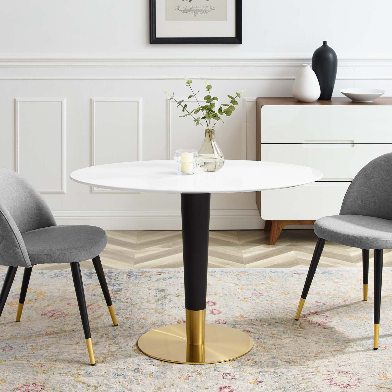 Dining Table, Oval, Wood, Metal Steel, Gold White, Modern Contemporary Urban Design, Kitchen Room Cafe Bistro Restaurant Hospitality