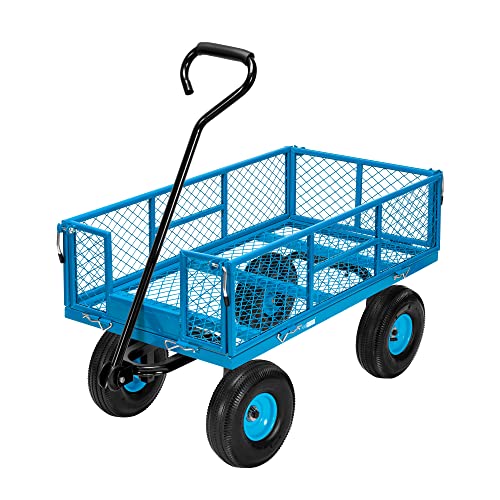 VIVOHOME Heavy Duty 880 Lbs Capacity Mesh Steel Garden Cart Folding Utility Wagon with Removable Sides and 4.10/3.50-4