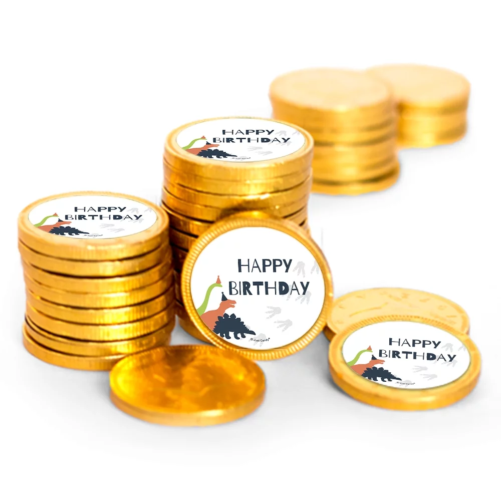 84ct Dinosaur Kid's Birthday Candy Party Favors Chocolate Coins (84 Count) - Gold Foil - By Just Candy