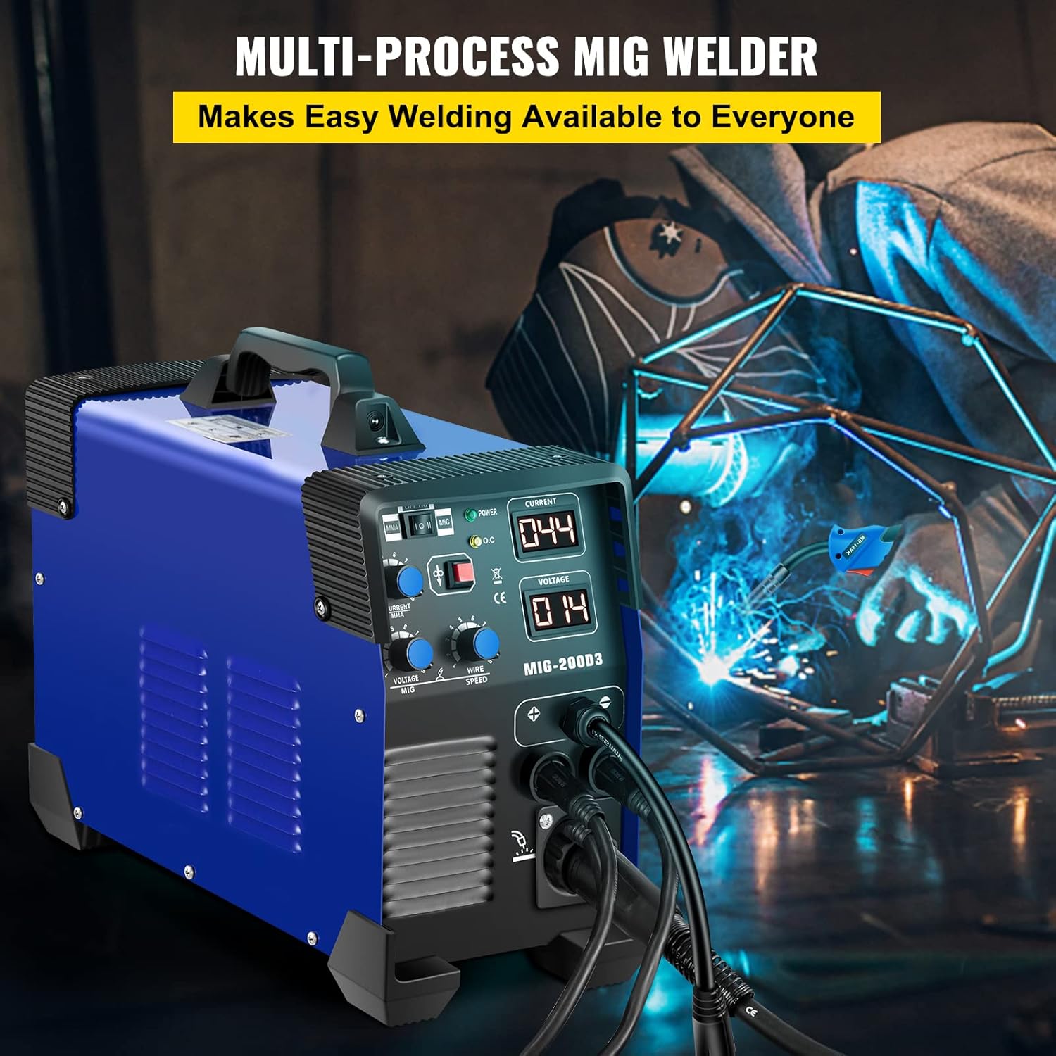 Mophorn MIG Welder, 200 Amp 3 in 1, 220V DC MIG/TIG/Arc Welding Machine, Portable TIG Welder with IGBT Inverter and Digital Display, Lift ARC Welder w/MIG Welder Torch and Cable