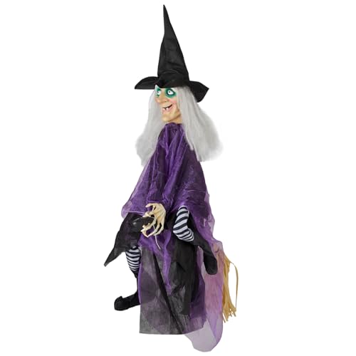 VINGLI Halloween Decor Animatronics Talking Outdoor Decorations with Voice Control Light Up Eyes Kick Legs for Indoor Party Prop and Outdoor Lawn Patio Yard Decor House Garden, 3FT Hanging Witch