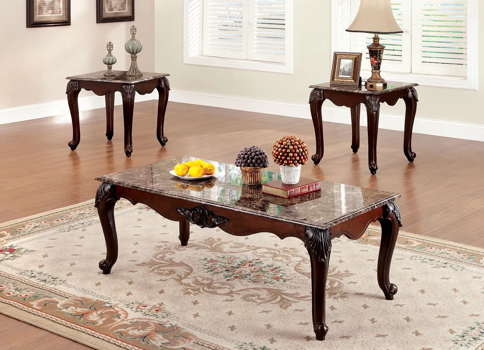 Marble Trio: Formal Traditional 3pc Table Set