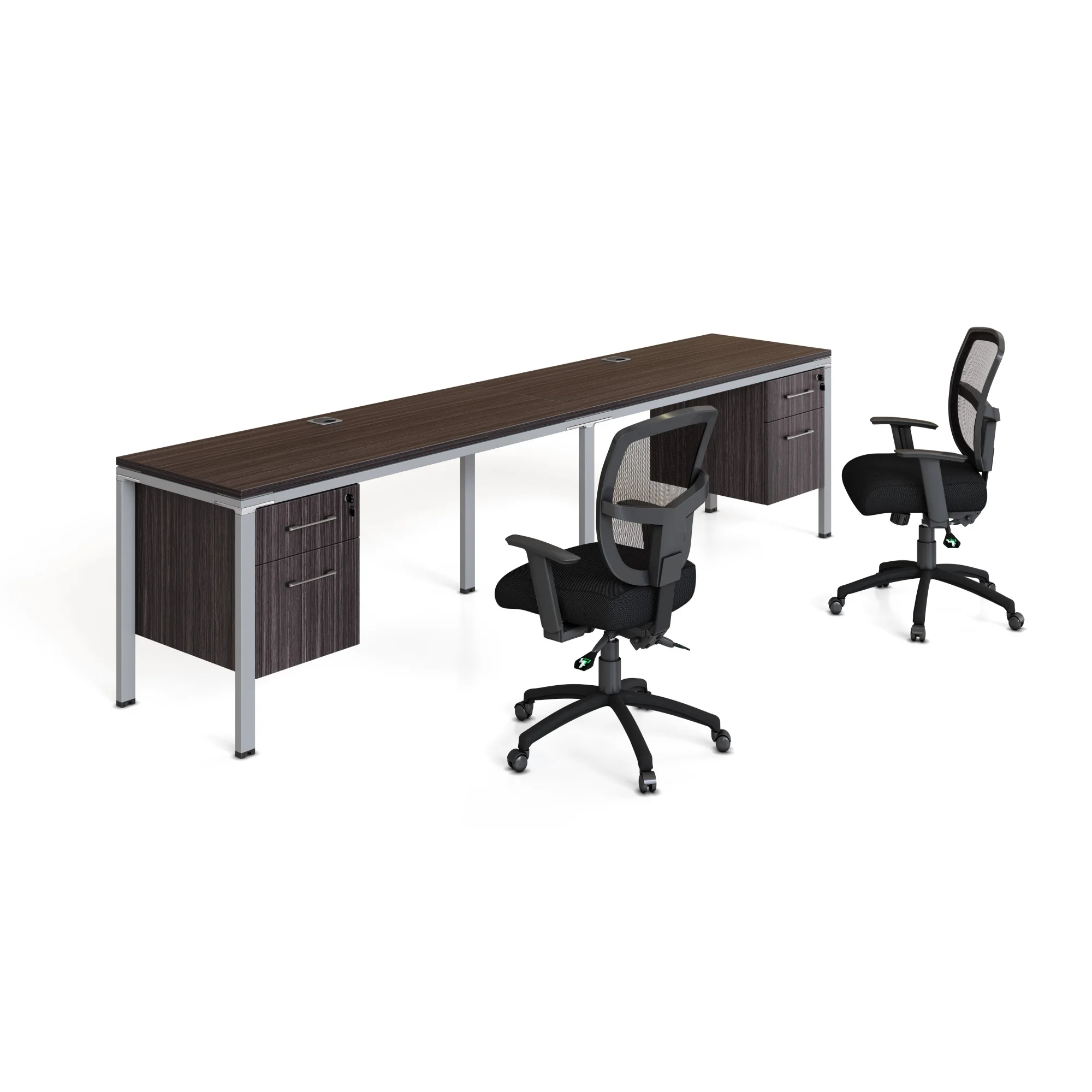 Boss Office Products Simple System Double Desk, Side By Side With 2 Pedestals, 29-1/2
