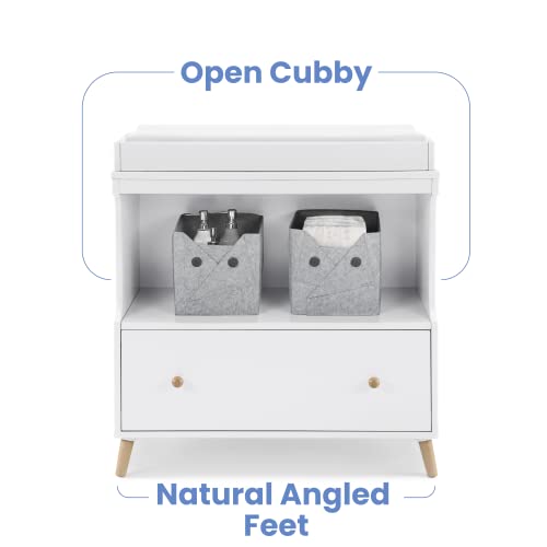 Delta Children Essex Convertible Changing Table with Drawer, Bianca White/Natural
