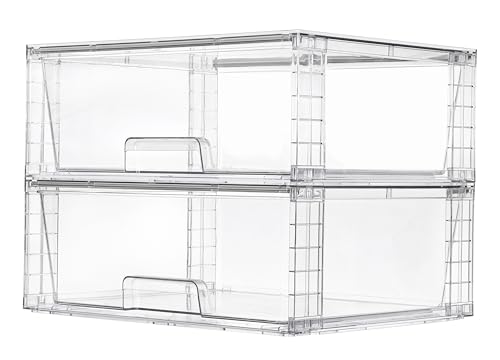 Vtopmart 2 Pack Large Stackable Storage Drawers,Easily Assemble Clear Acrylic Bathroom Closet Undersink Organizers,Plastic Storage Bins for Cabinet,Kitchen Pantry,Medicine Organization
