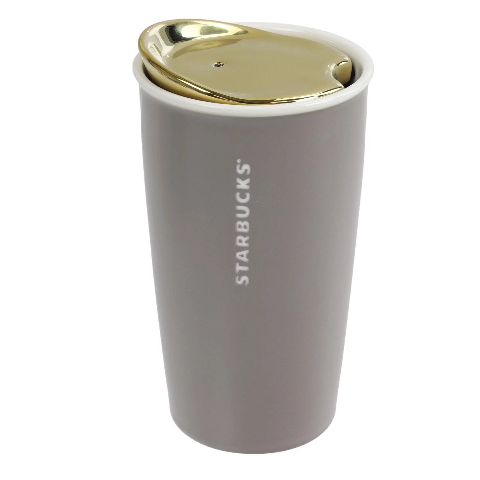 2015 Starbucks Swarovski Anniversary Ceramic Coffee Tumbler Gray & Gold 12 fl.oz.