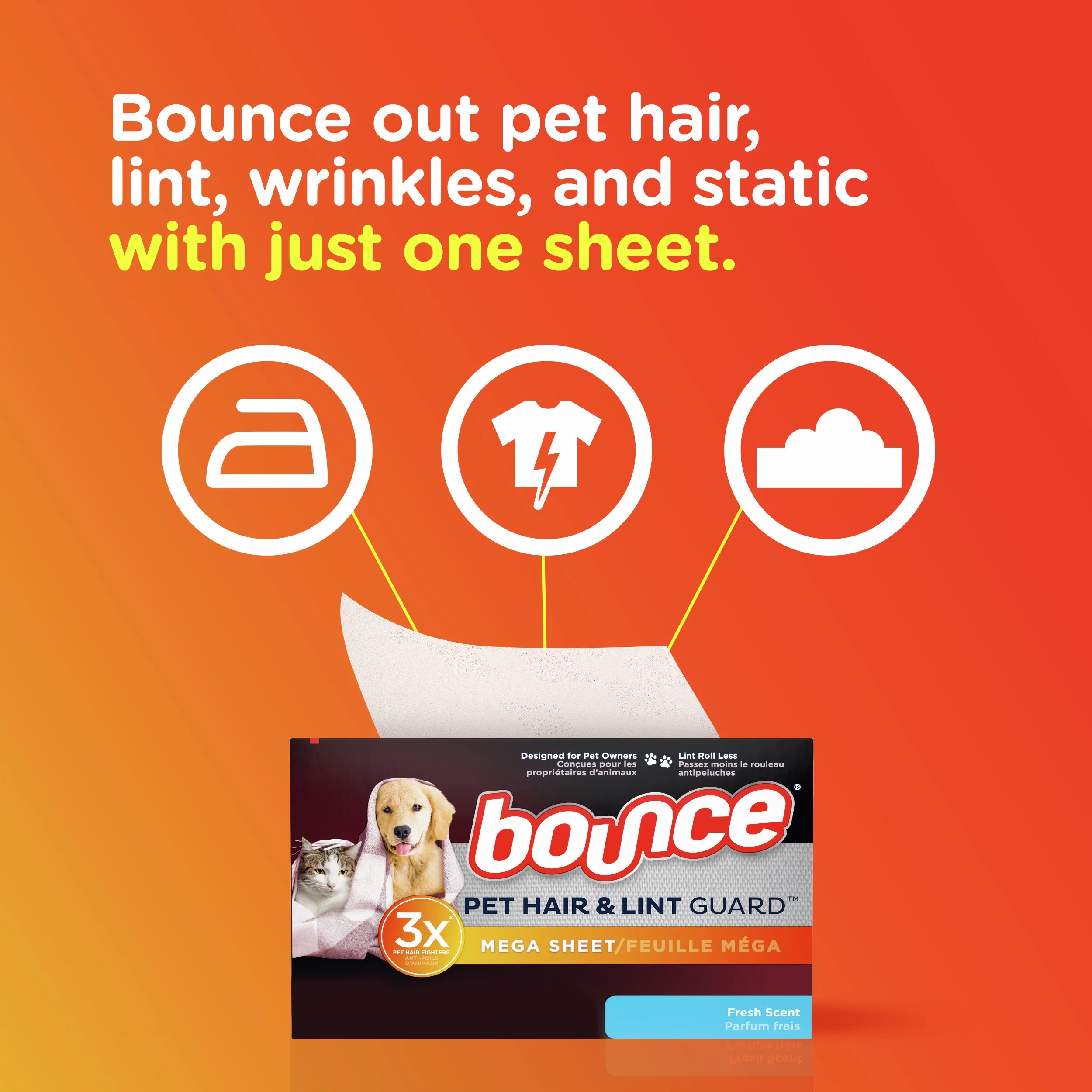 Bounce Pet Hair and Lint Guard Mega Dryer Sheets, Fresh Scent, 160 Ct