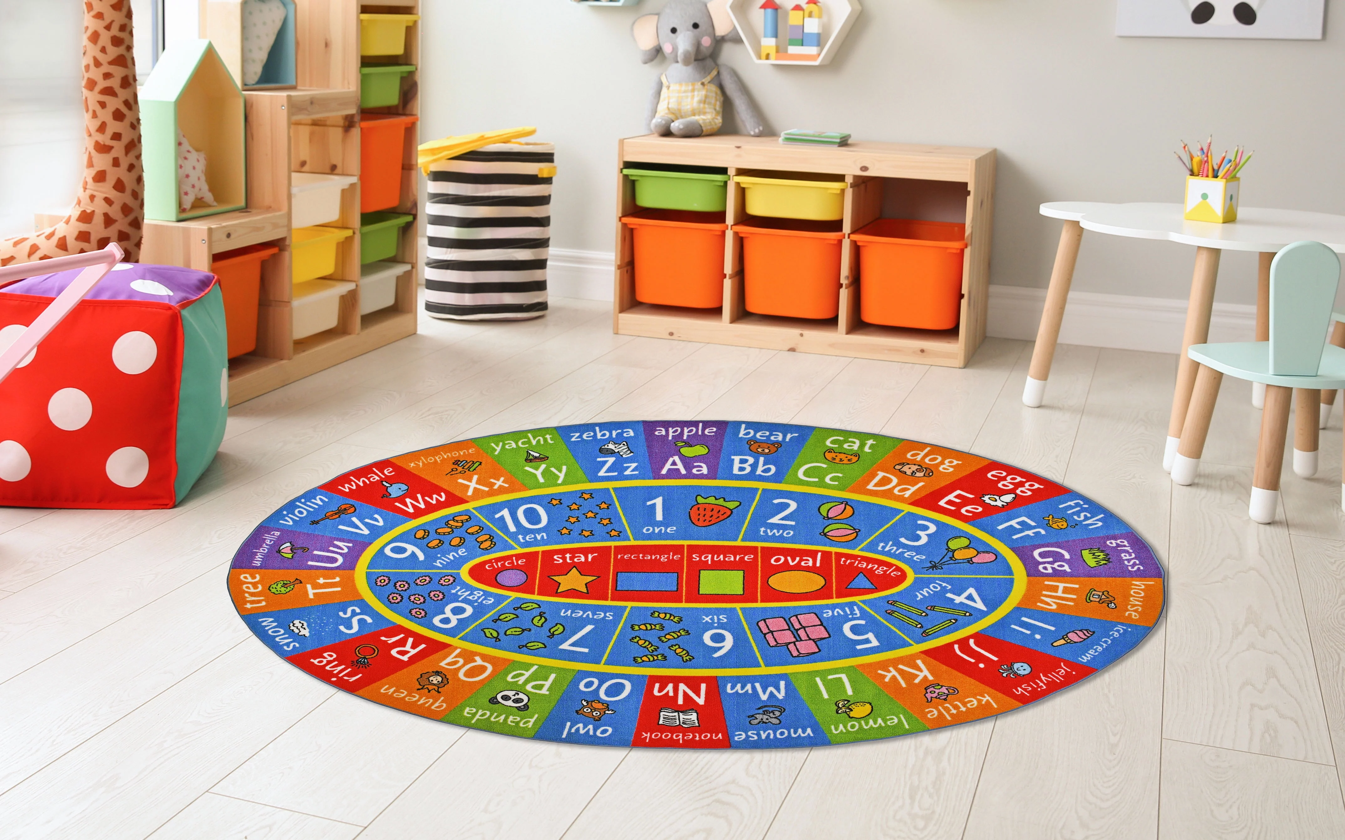 KC Cubs Playtime Collection ABC Alphabet, Numbers and Shapes Educational Learning & Game Area Oval Rug Carpet for Kids and Children Bedrooms and Playroom