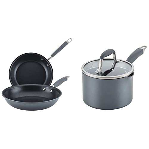 Anolon Advanced Home Hard-Anodized Nonstick Skillets (2 Piece Set- 10.25-Inch & 12.75-Inch, Moonstone) & Advanced Home Hard Anodized Nonstick Sauce Pan/Saucepan