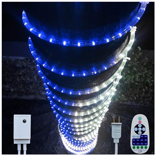 Russell Decor LED Rope Lights Red white Blue Patriotic Lights with 10-Level Dimmable Remote Control Decoration for 4th of July Christmas outdoor living Lights (30 feet)