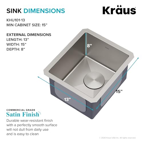 Kraus KHU101-24L Standart PRO 24-inch Undermount 16 Gauge Single Bowl Laundry and Utility Sink, 24 Inch, Tight Radius