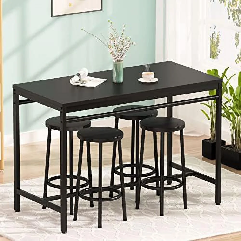 KHBIULIFE Dining Room Table Set   Dining Table Set for 4  Industrial Kitchen Table with 4 Square Stools  5 Piece Height Pub Dinner Table Set for 4  Bistro Table and Chairs for Small Space