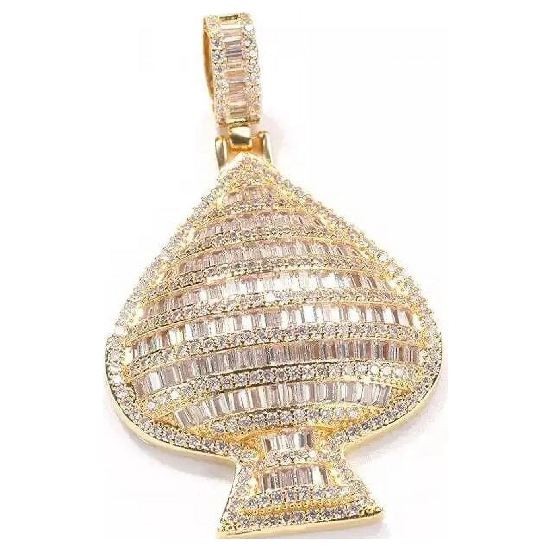 18K Gold Over Finish Simulated Diamond Iced Out Hip Hop Ace of Spades Holdem Poker Custom Charm Pendant Necklace, Gift for him, Free Chain
