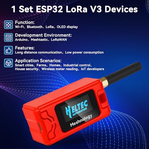 ESP32 LoRa V3 Development Board + 1100mAh Battery + Protect Case + USB Charger Cable Set - with 915MHz Antenna and SX1262 LoRa V3 Devices for Meshtastic Arduino LoRawan IOT (N30 Version,4-in-1,Black)
