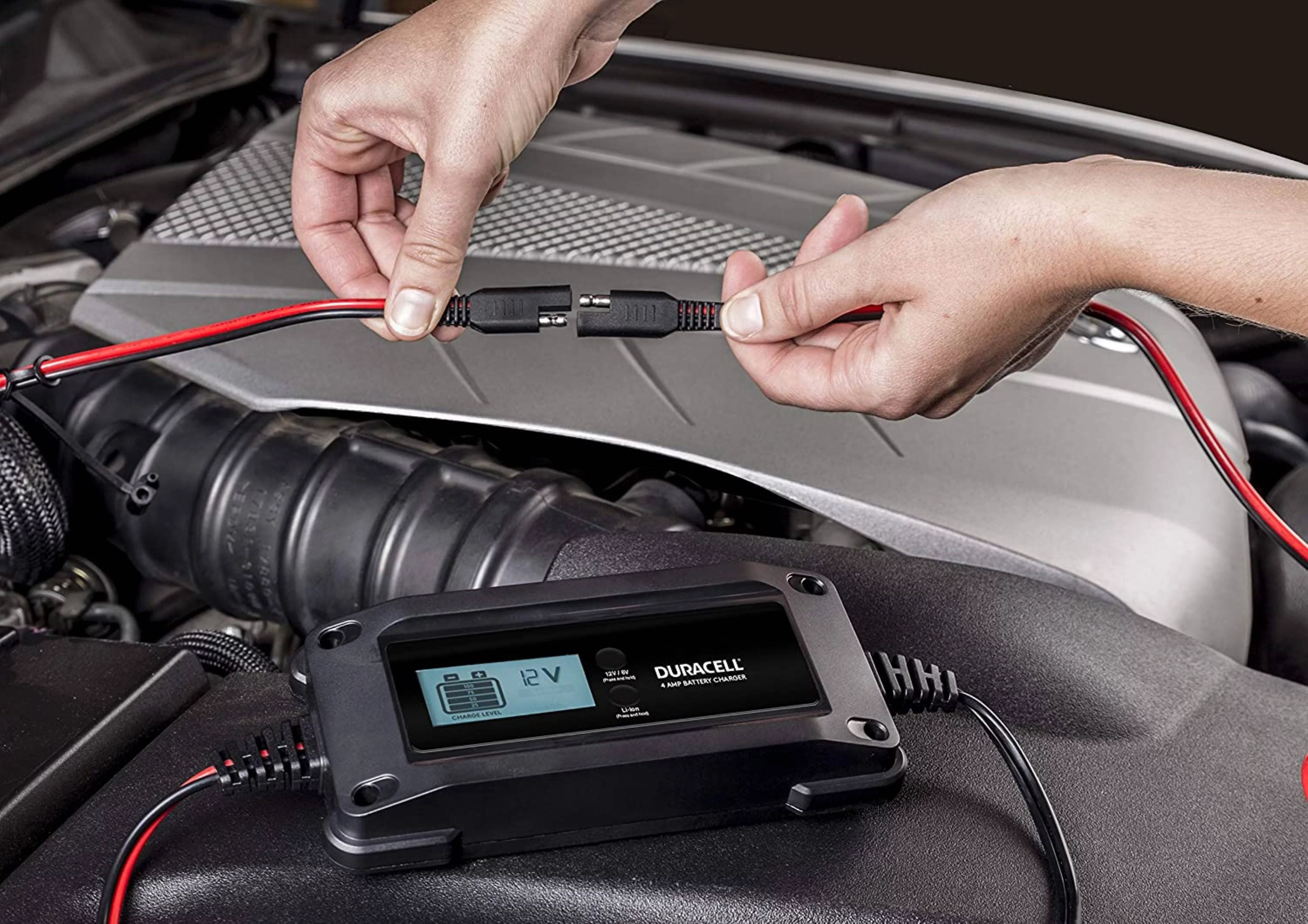 Duracell DRMC4A 4 Amp Battery Charger Maintainer with LCD Display for 6V, 12V, Lithium Ion Battery