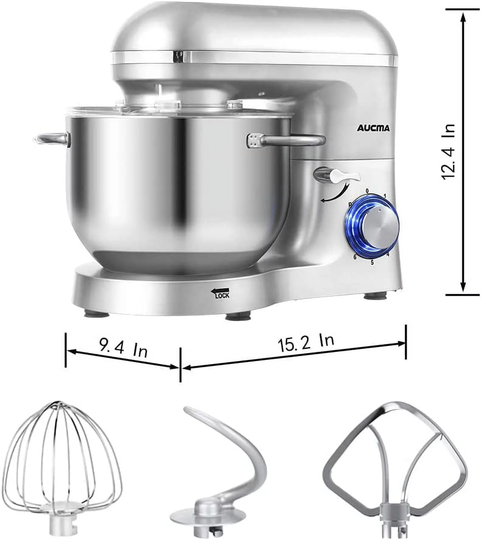 Aucma Stand Mixer 6.5-QT 660W 6-Speed Tilt-Head Food Mixer  Kitchen Electric Mixer with Dough Hook  Wire Whip & Beater (6.5QT  Blue)