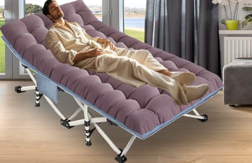 Cot Camping Cot with Thick Pad Cots for Sleeping Camping Bed Folding Cot 450LBS(Max Load) Comfortable Double Layer Oxford Heavy Duty with Carry Bag for Home Outdoor Travel