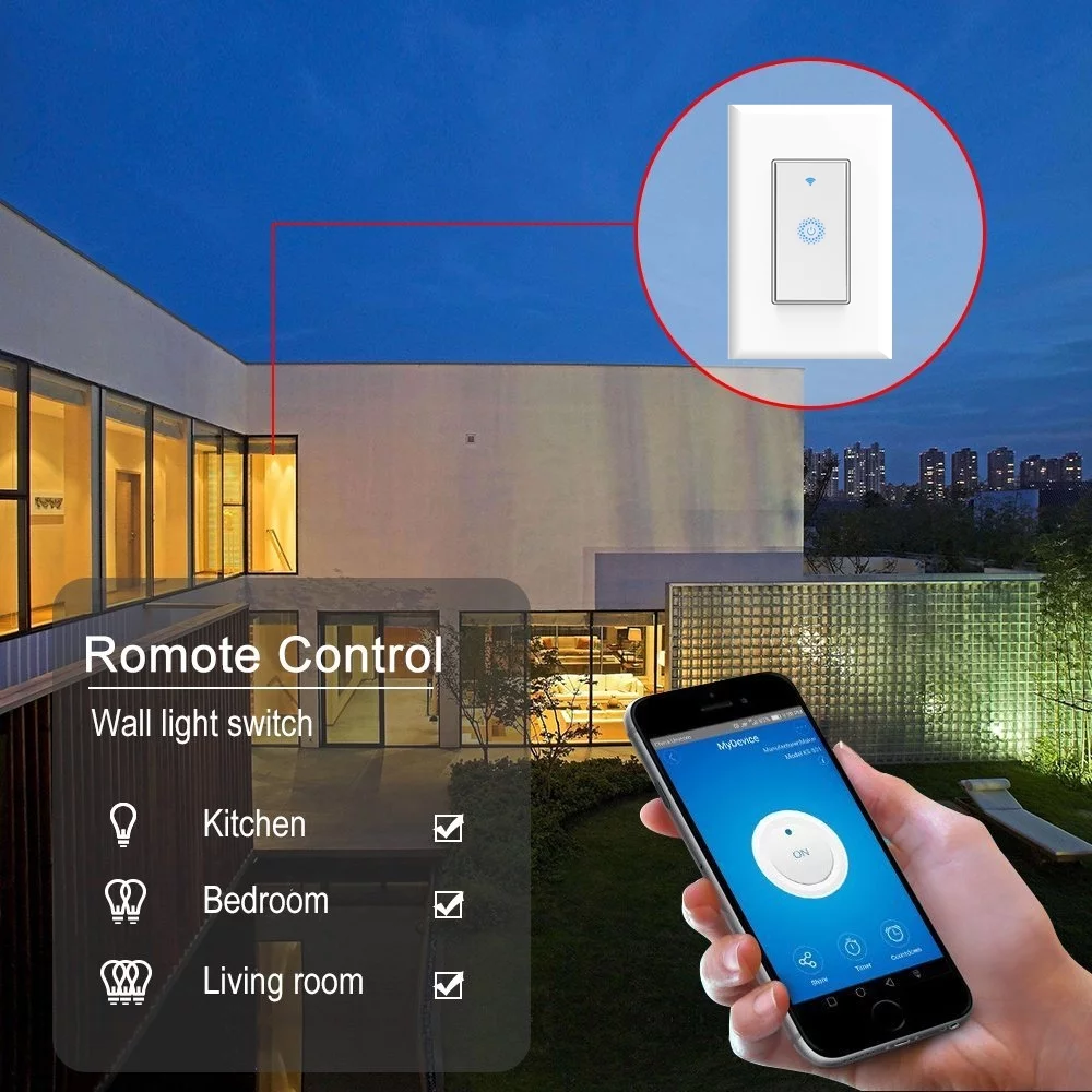 Smart Wi-Fi Light Switch, Single Pole Switch,Wireless Smartphone Remote Control Wall Light Switch, Compatible with Smart Life App Android IOS from Anywhere, Timing Function No Hub Required
