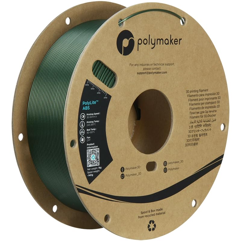 Polymaker ABS Filament 1.75mm Black, ABS 3D Printer Filament 1.75mm Heat Resistant 1kg - PolyLite ABS 3D Printing Filament 1.75mm, Strong & Durable, Dimensional Accuracy +/- 0.03mm