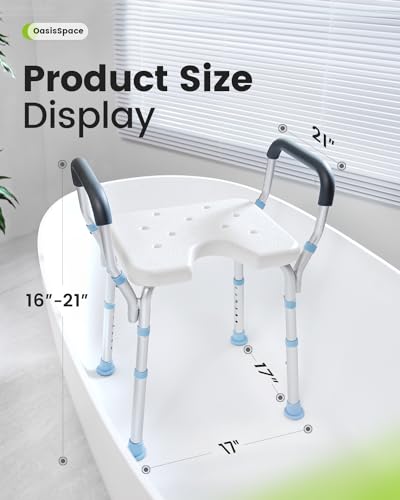 OasisSpace Heavy Duty Shower Chair with Back and Arms 300lb, Bathtub Chair with Handles - Medical Tool Free Shower Cutout Seat for Handicap, Disabled, Seniors & Elderly