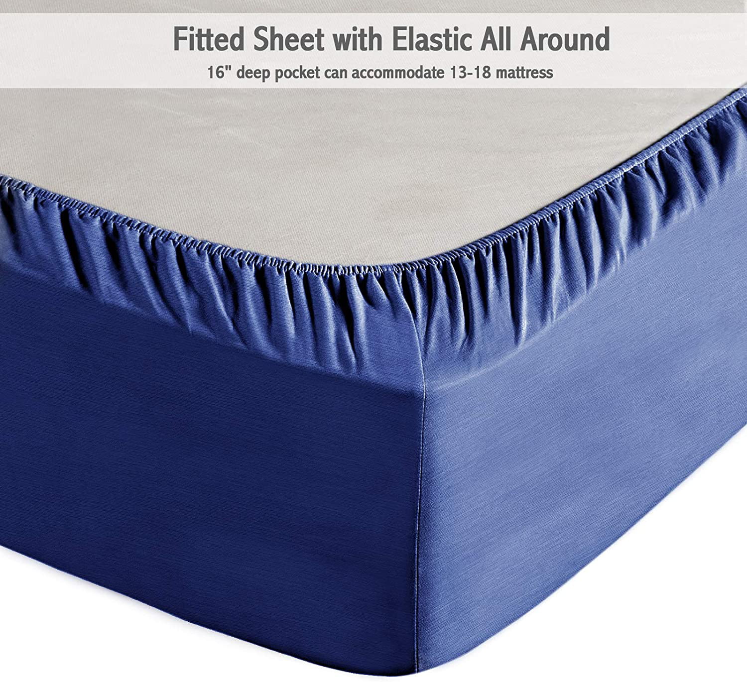 4 Piece Bamboo Microfiber Hyacinth Blue King Sheet Set, Deep Pocket Bed Sheets