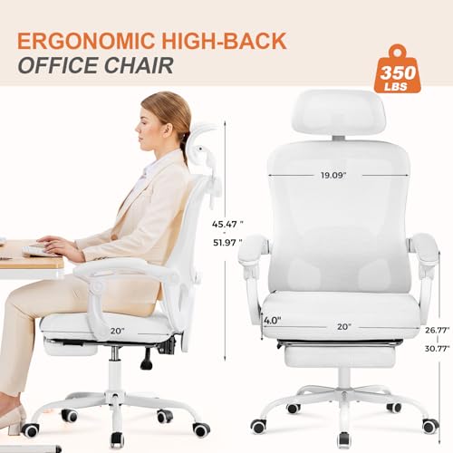 GTRACING Ergonomic High-Back Office Chair with Strong Adjustable Lumbar Support Breathable Mesh Gaming Chair with Wide Seat Footrest Sturdy Computer Desk Chair with SGS Certified Class 3 Gas Cylinder