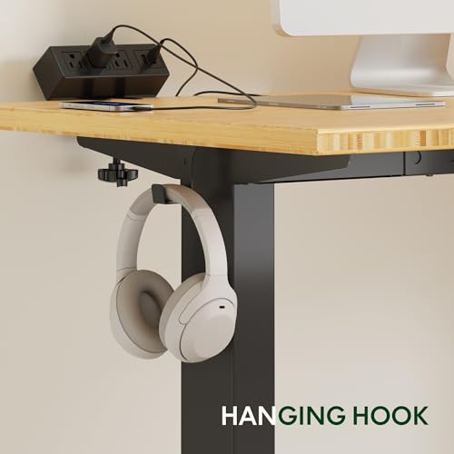 FLEXISPOT EN2 Whole-Piece Standing Desk with Clamp Power Strip, 55 x 28” Electric Stand Up Height Adjustable Desk with Cable Management (Black Frame + 55