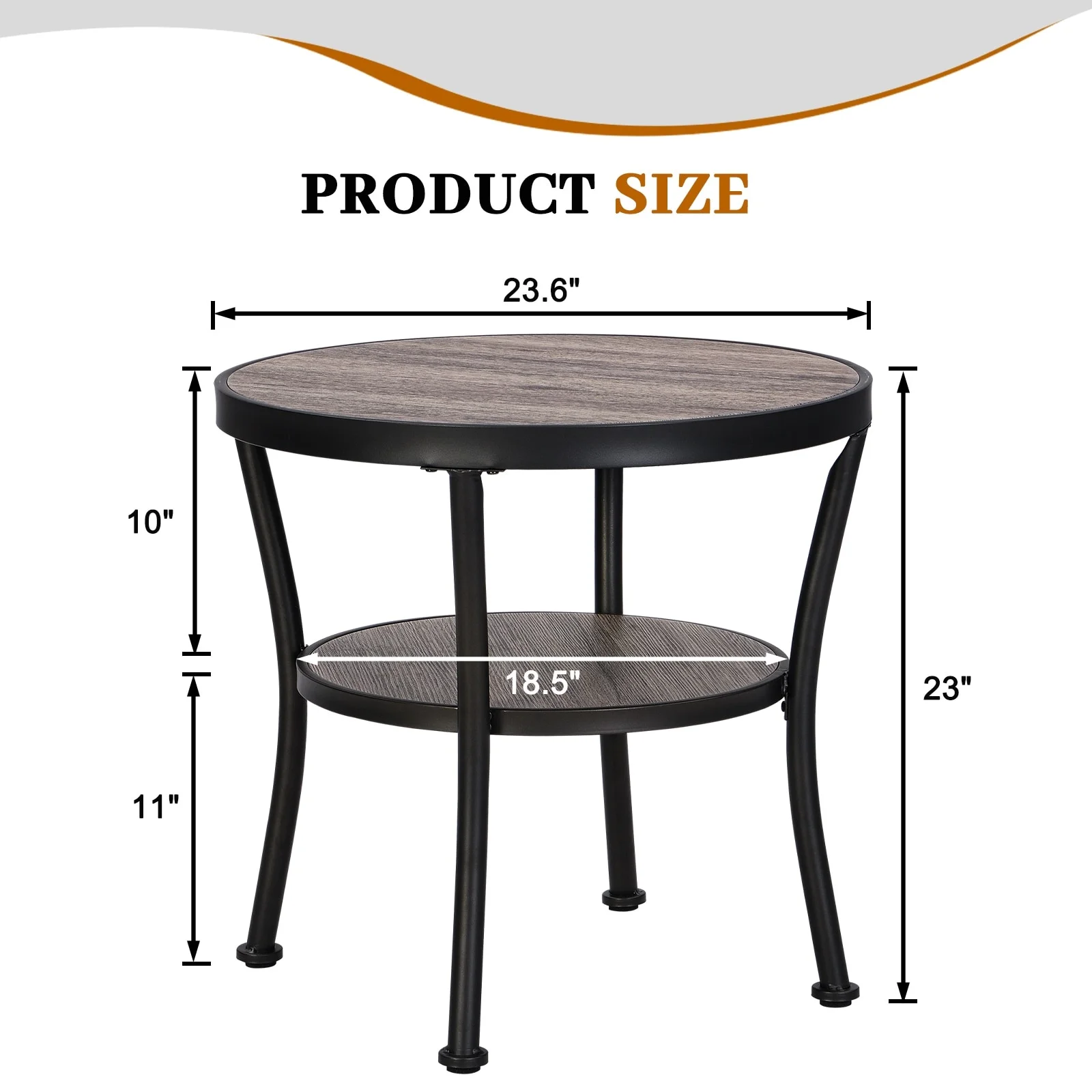 Myhozm Rustic Round End Table with Storage, Industrial  Side Table for Living Room Grey