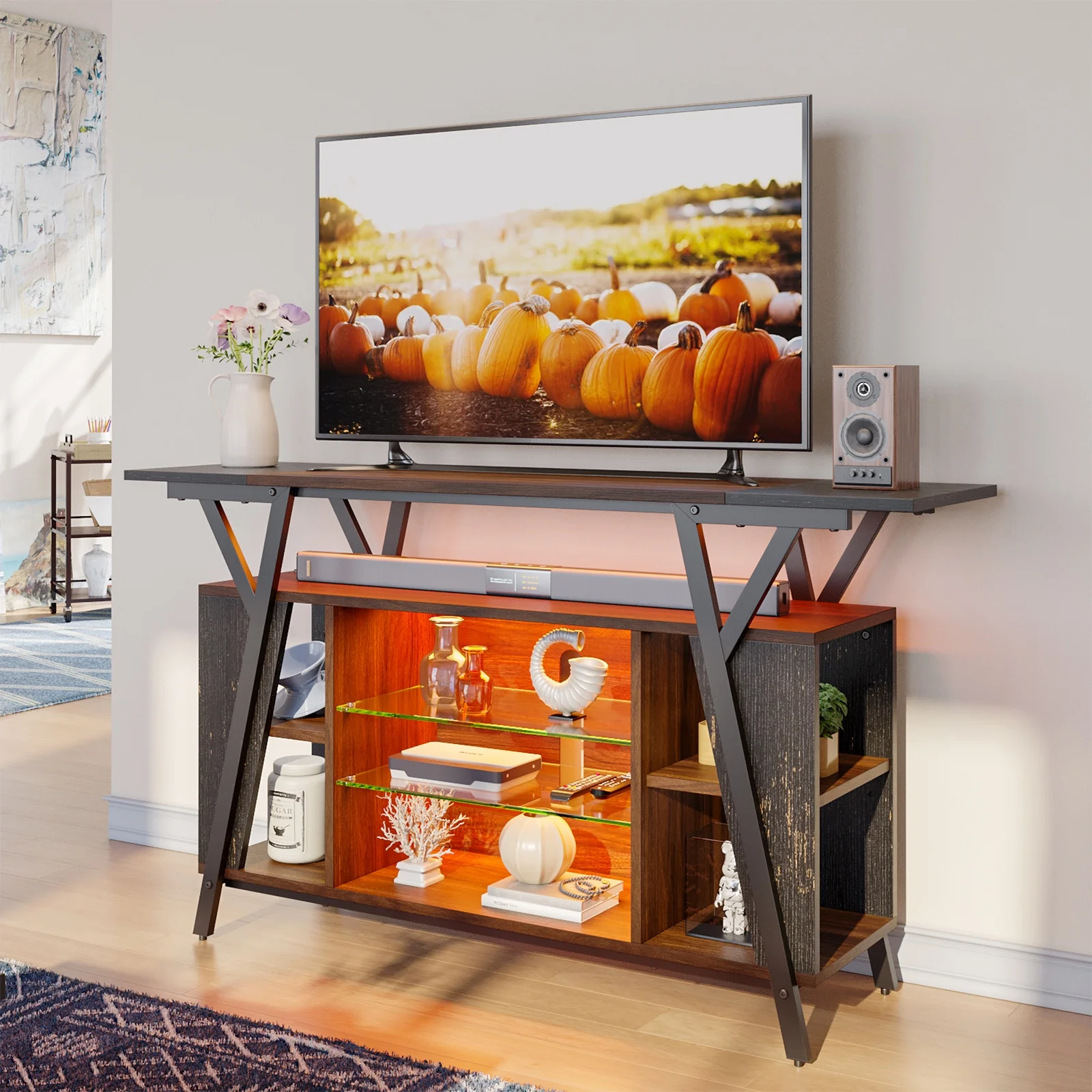 Bestier LED TV Stand with Power Outlets for TVs up to 65