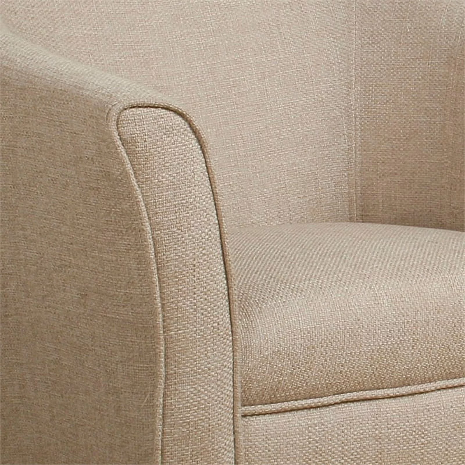 Fabric Upholstered Wooden Accent Chair with Barrel Style Back, Cream and Brown
