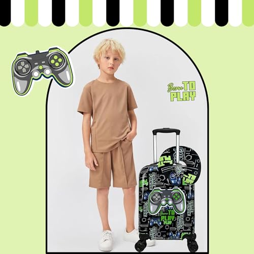 Kid’s Luggage Set 2 Piece Suitcase Set 16’’ Hardside Luggage with Spinner Wheels Girls Boys Carry on Toddler Luggage Travel Rolling Luggage Carry on Luggage Airline Approved Football