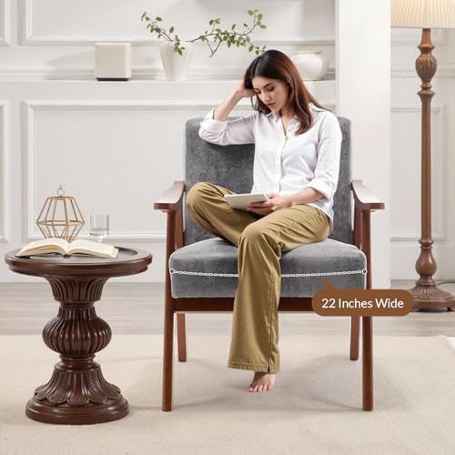 Rovibek Upholstered Accent Chair with Arms - Mid Century Modern Accent Chairs with Wood Frame, Upholstered Arm Chairs with 5.9in Thick Foam, Beige Occasional Chair, Set of 2