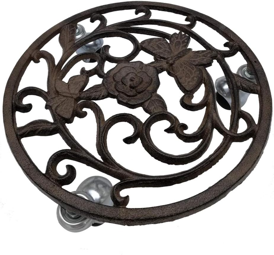 Comfy Hour Rustic Style Collection Cast Iron Butterfly Flower Garden Plant Trolley Flowerpot Holder