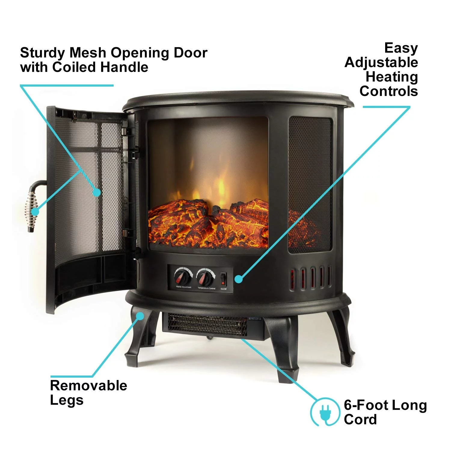 E-Flame USA Regal Free Standing Electric Fireplace Stove - Black