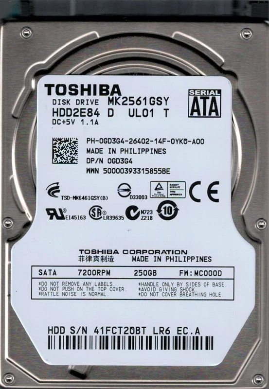 MK2561GSY HDD2E84 D UL01 T F/W: MC000D Toshiba 250GB