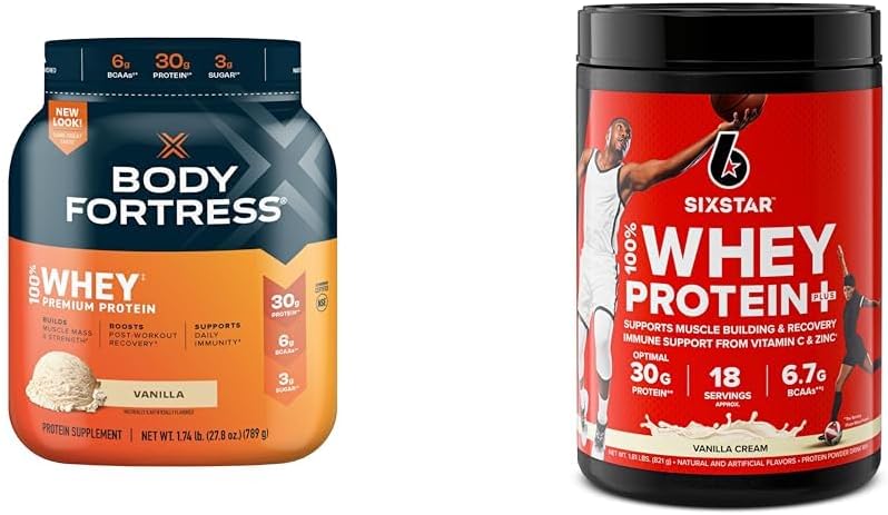 Body Fortress 100% Whey Vanilla 1.74lbs & Six Star Elite Whey Protein Vanilla Cream 1.8lbs