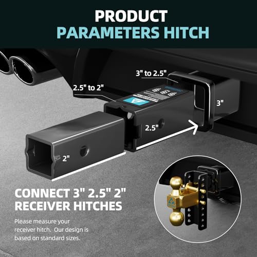 Trailer Hitch Receiver Adapter Reducer Sleeves Set, 3 to 2-1/2 or 2-Inch Large to Small Receiver Hitches for Tractor Bucket, RV, Truck, Bike Rack and Cargo Carriers (Carbon Steel, Black)