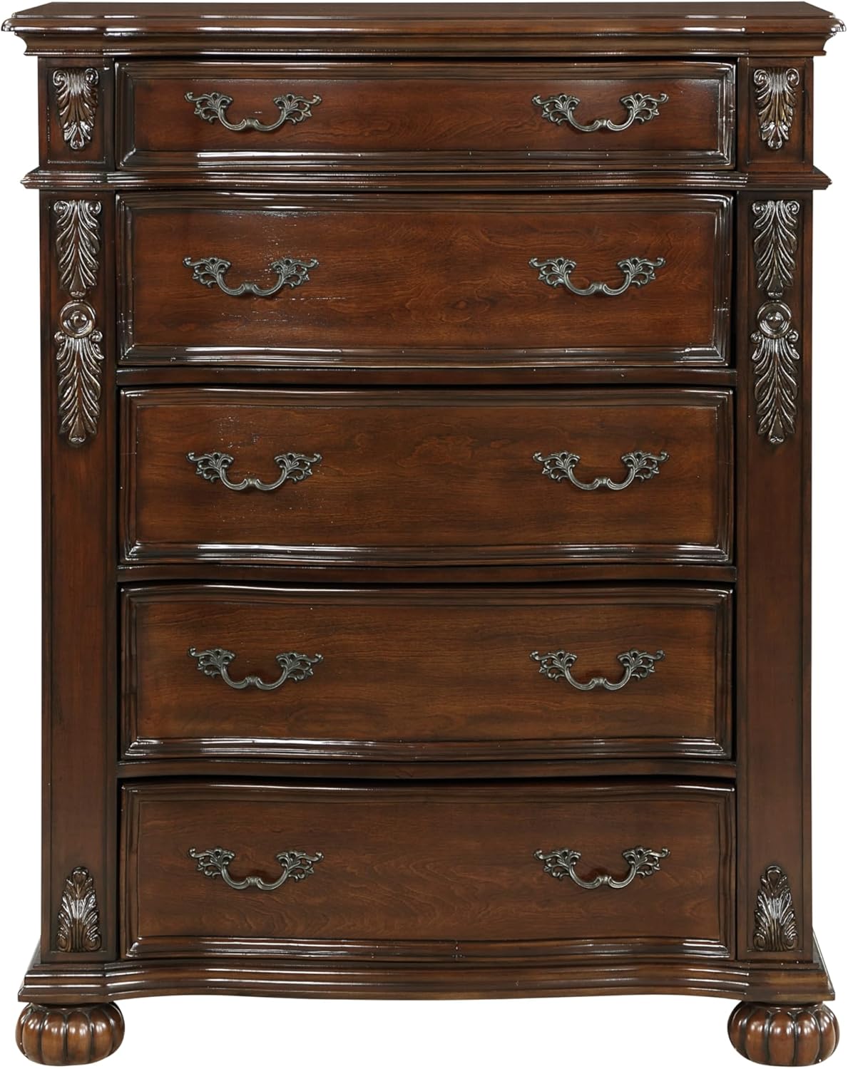 Classic Traditional 1pc Chest of 5 Drawers Cherry Finish Formal Bedroom Furniture Carving Wood Design