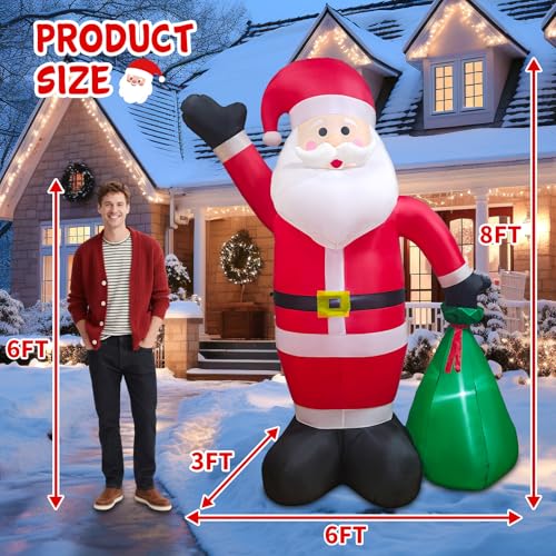 8 FT Christmas Inflatable Outdoor Decoration, Blow up Giant Inflatable Santa Claus with Gift Box, Inflatable Christmas Decorations for Yard, Indoor, Outdoor, Garden, Lawn, Winter Decor