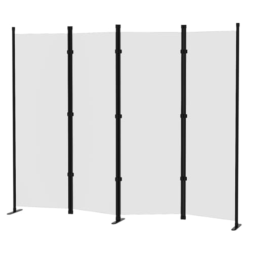 Room Divider 4-Panel Privacy Screen with 3 Support Foot, Portable Screen Steel Frame with Hook&Loop for Home, Office, Classroom, Studio, Meeting (White)