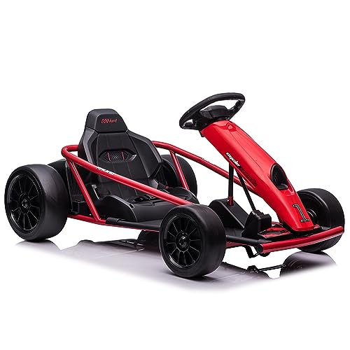 24V Go Kart for Kids 8-12 Years, 300W*2 Extra Powerful Motors, 9Ah Large Battery 8.1MPH High Speed Drifting with Music, Horn,Max Load 175lbs Outdoor Ride On Toy for Teens (Rose)