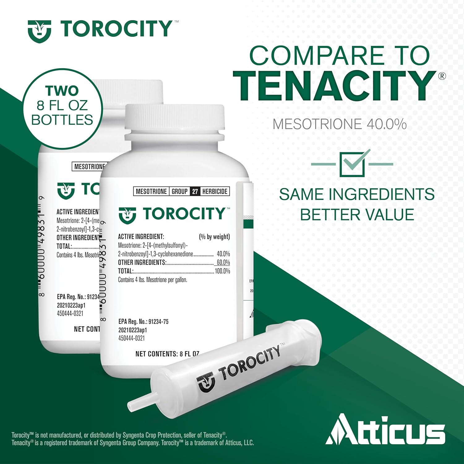 Torocity Turf Herbicide (16 oz) by Atticus (Compare to Tenacity) – Selective Weed Prevention and Control for Commercial and Residential Lawns (Packaged as 2 x 8oz Bottles)