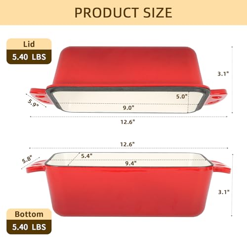 9x5 Enameled Cast Iron Loaf Pan with Lid - 2 in 1 Homemade Sourdough Bread Baking Pan