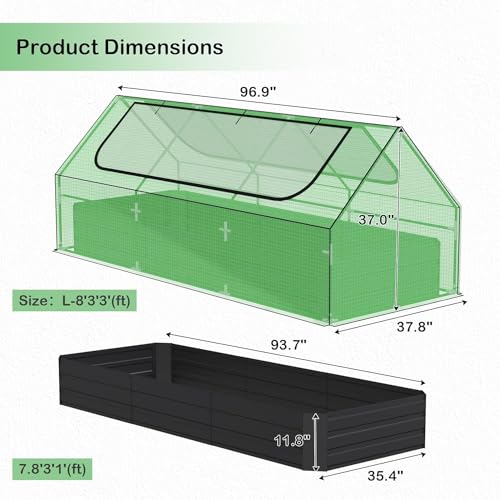 4x3x3ft Galvanized Raised Garden Bed with Cover, Greenhouse w/ Metal Planter Box, Plant Covers Freeze Protection w/ 2 Large Zipper Windows, for Outdoor Gardening. Clear