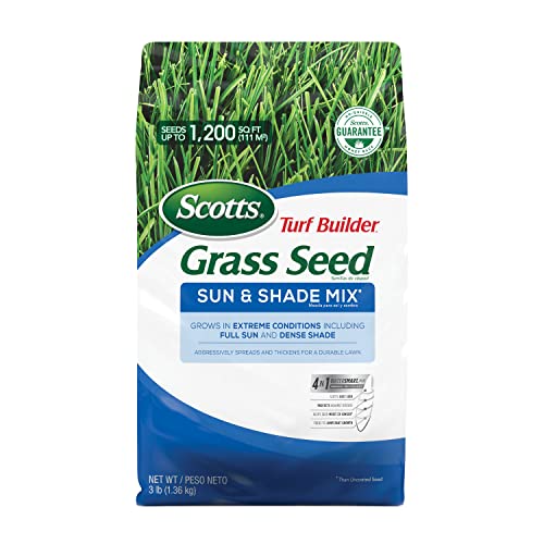 Scotts Turf Builder Grass Seed Sun & Shade Mix with Fertilizer and Soil Improver, Thrives in Many Conditions, 5.6 lbs.