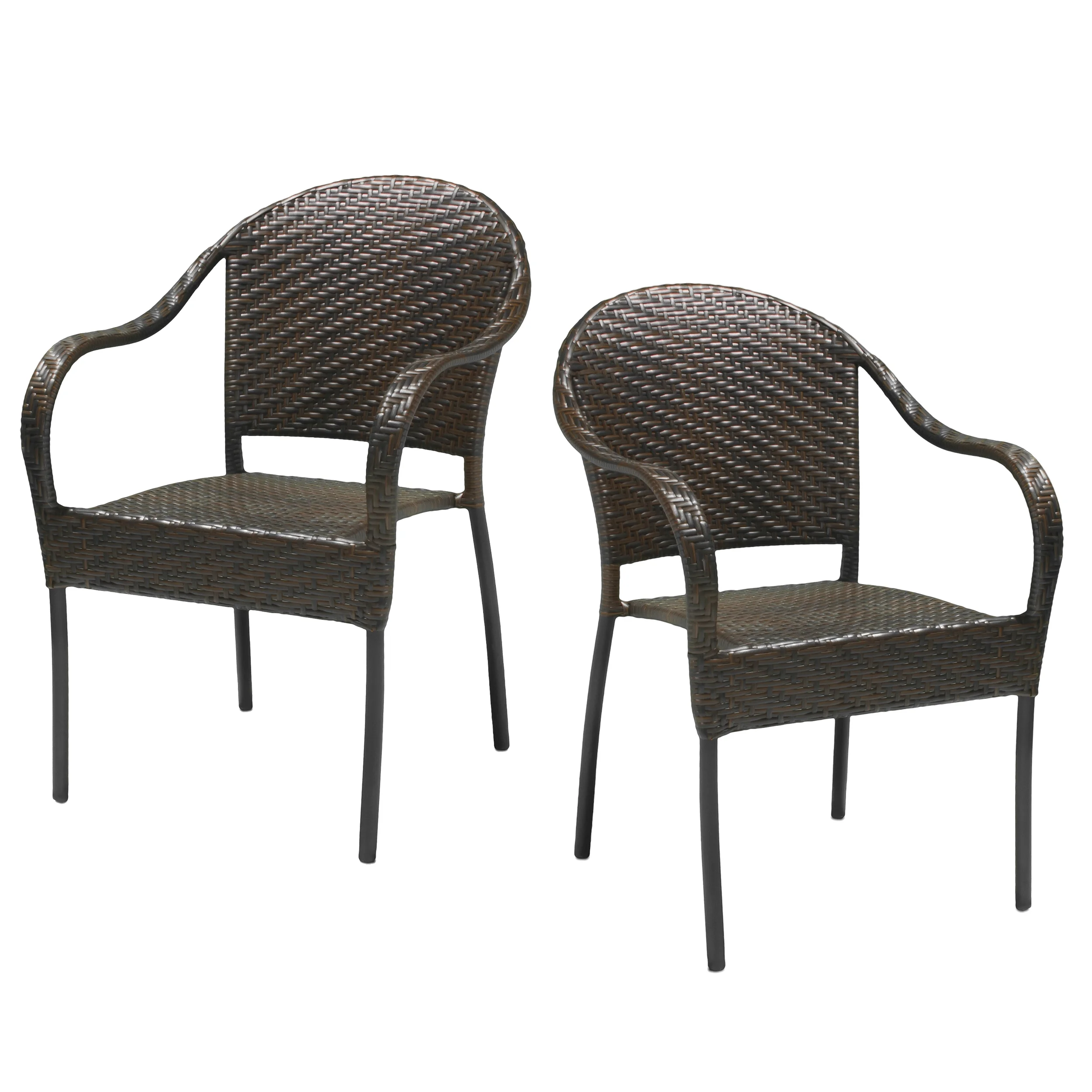 GDF Studio Cerelia Outdoor Wicker Stacking Dining Chairs, Set of 2, Multibrown